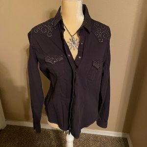 Black and Rhinestone Button Up